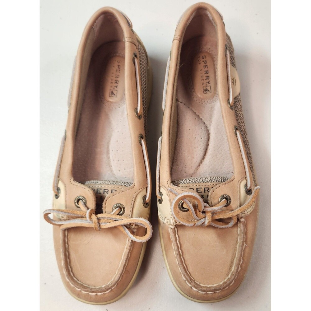 Sperry Top Sider Angelfish Beige/Gold Glitter Womens Size 6.5 Leather Boat Shoes